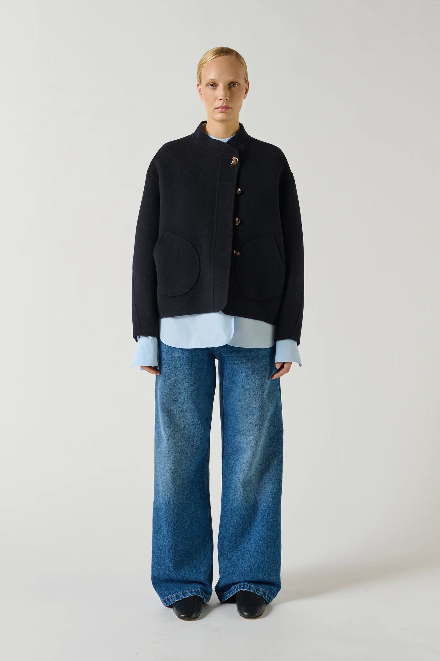 Cappotto Corto Lana blu