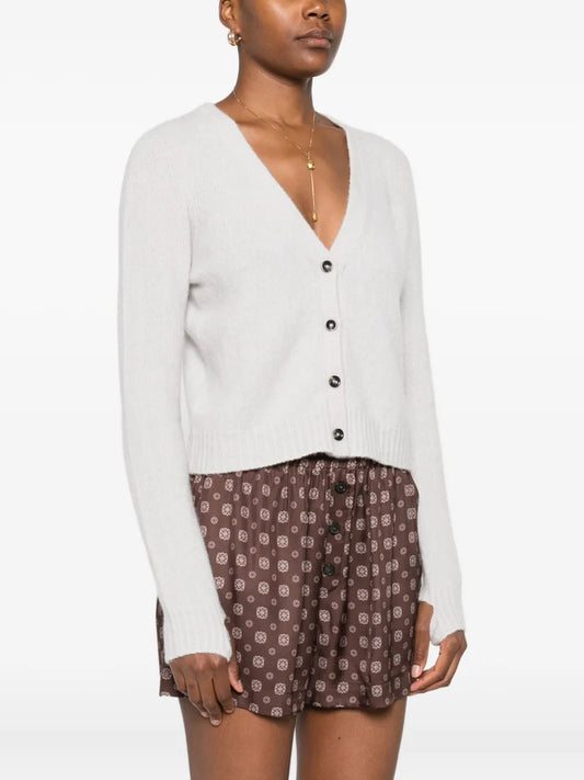 Cardigan Cachemire Seta Grigio Perla