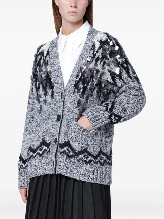 Cardigan Jacquard Paillettes Grigio