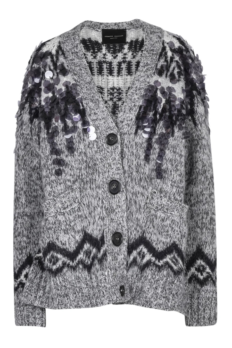 Cardigan Jacquard Paillettes Grigio