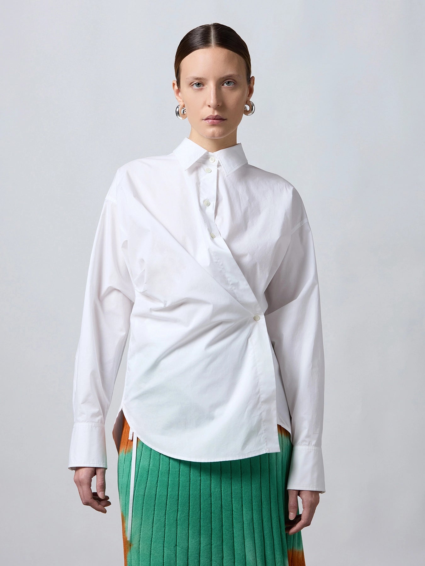 Camicia Drappeggio Cotone Bianca