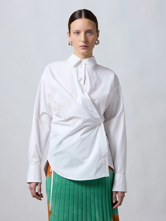 Camicia Drappeggio Cotone Bianca