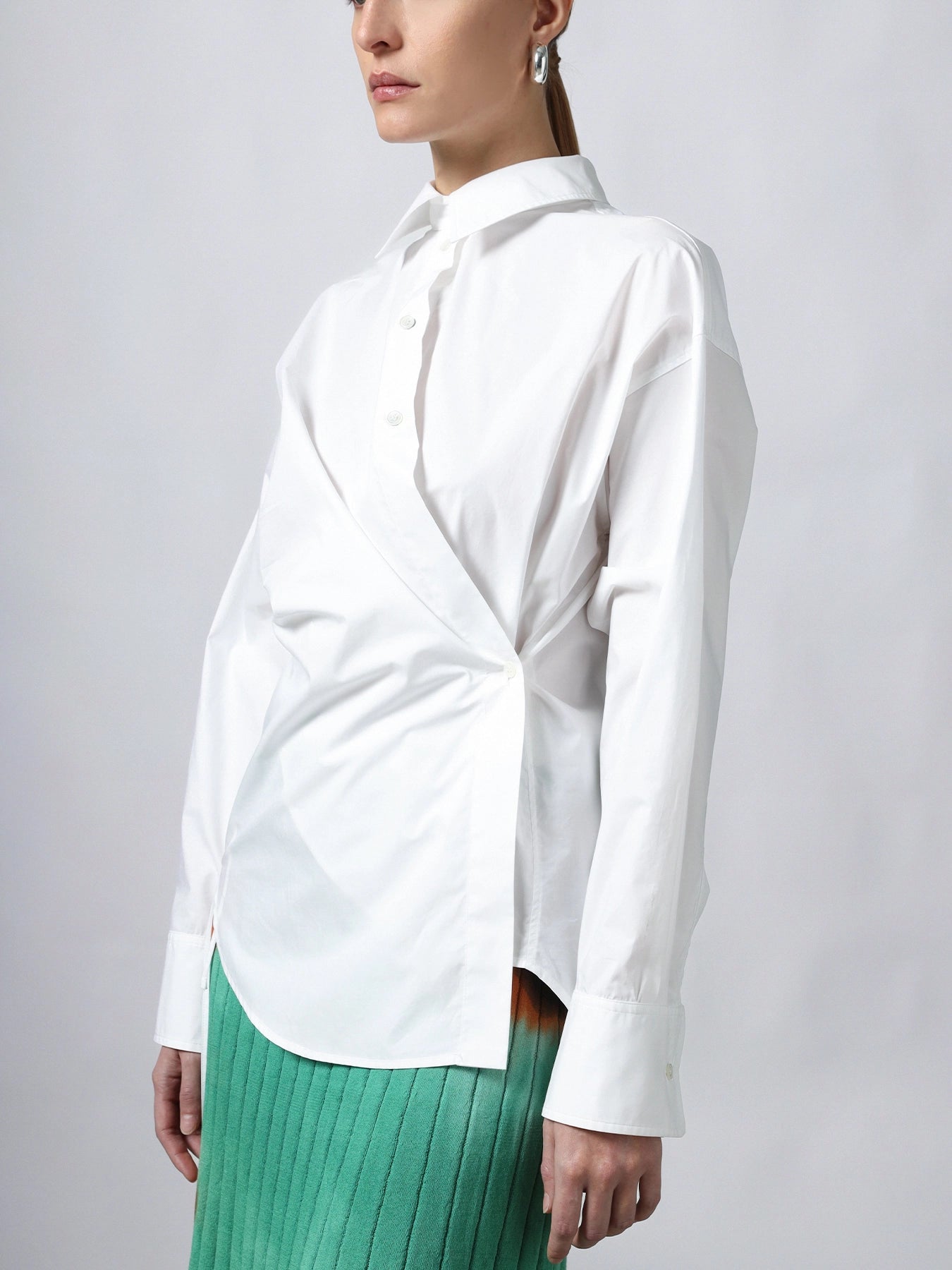 Camicia Drappeggio Cotone Bianca