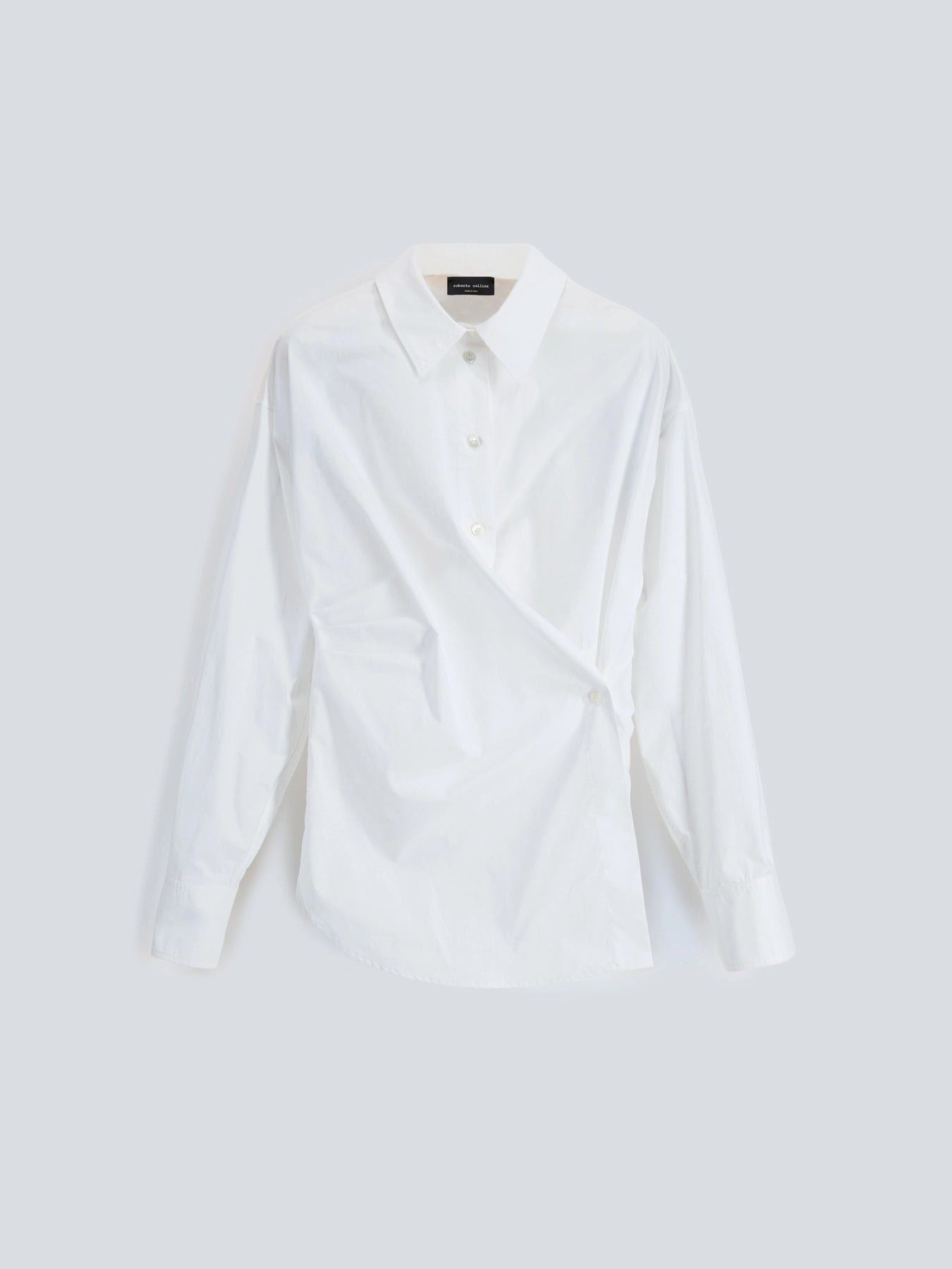 Camicia Drappeggio Cotone Bianca