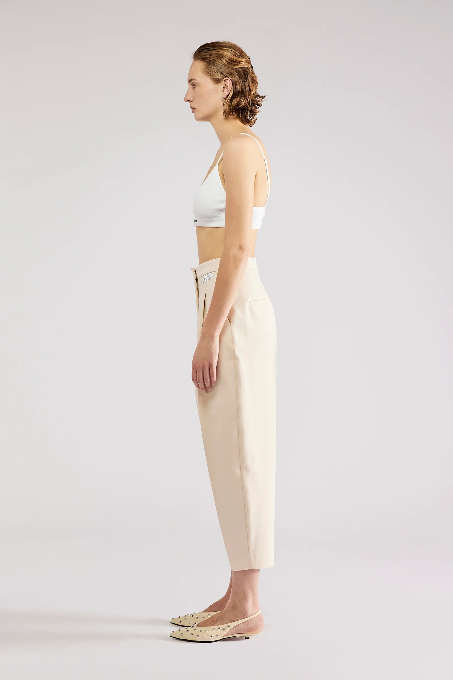 Pantalone Crop Lino Beige