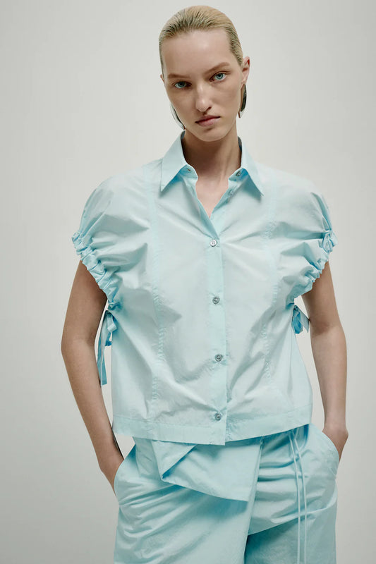 Camicia Manica Corta Popeline Celeste