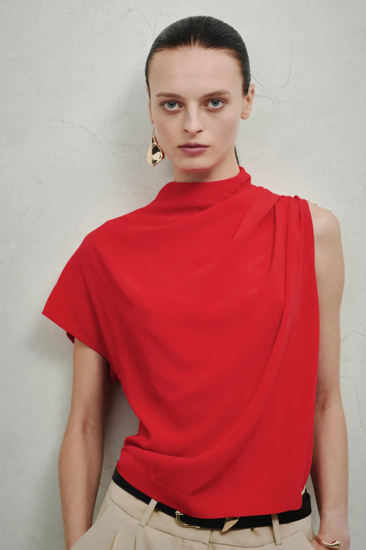 Top Smanicato Viscosa Rosso