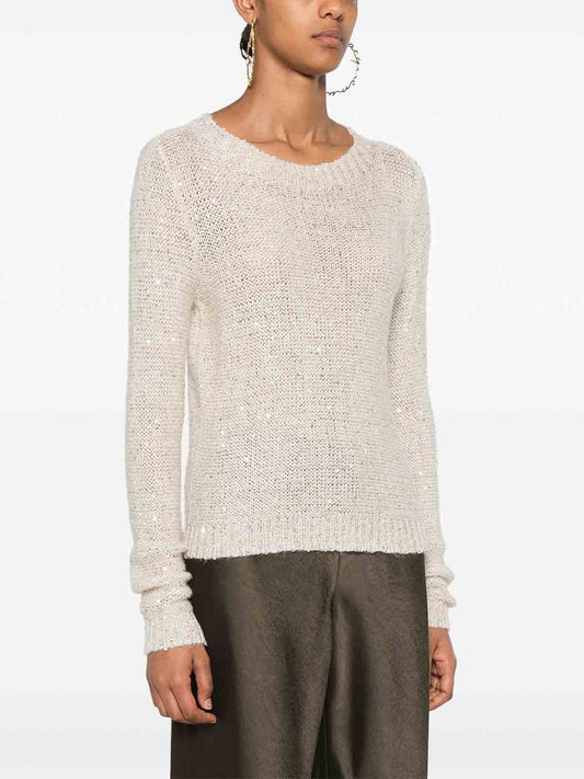 Girocollo Micro-Paillettes Beige