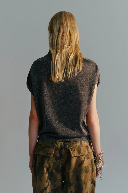 Top Dolcevita Lurex Grigio
