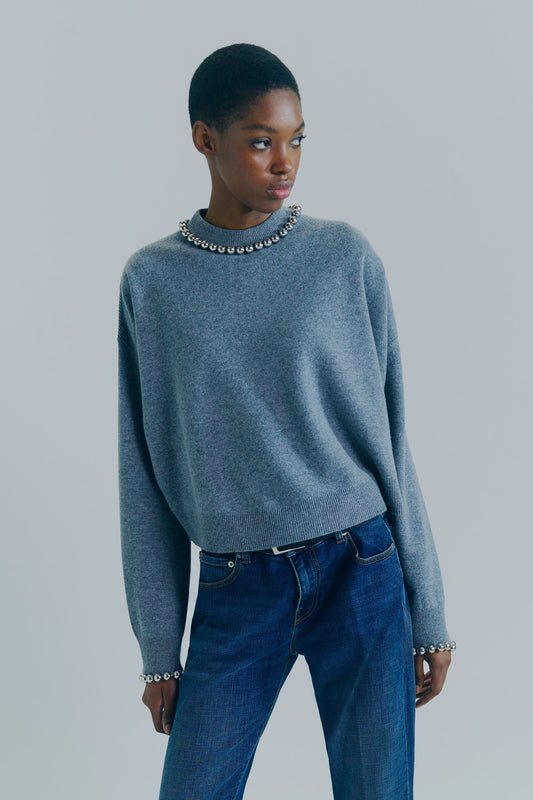 Maglione Lana Applicazioni Grigio Melange