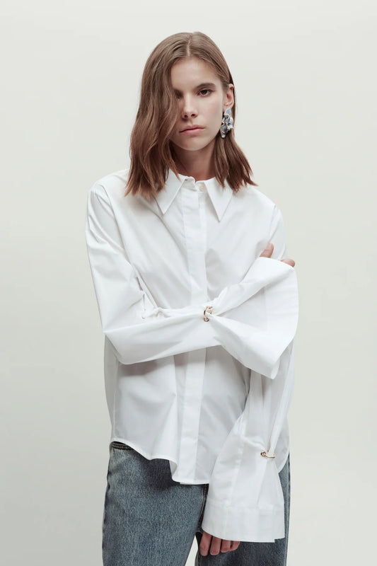 Camicia Zip Cotone Bianca