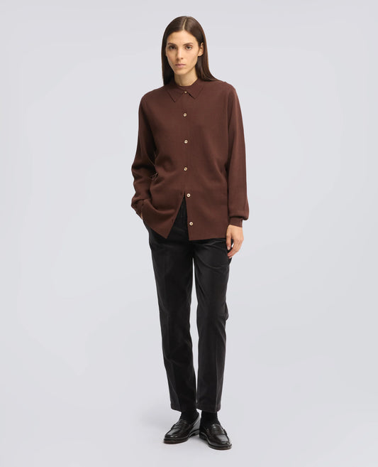 Cardigan Camicia Lana Merino Marrone