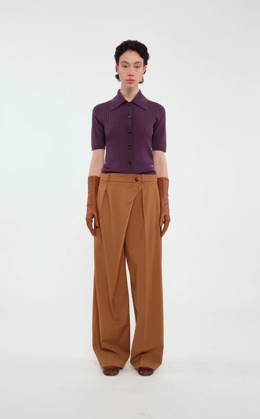 Pantalone Asimmetrico Lana Cammello