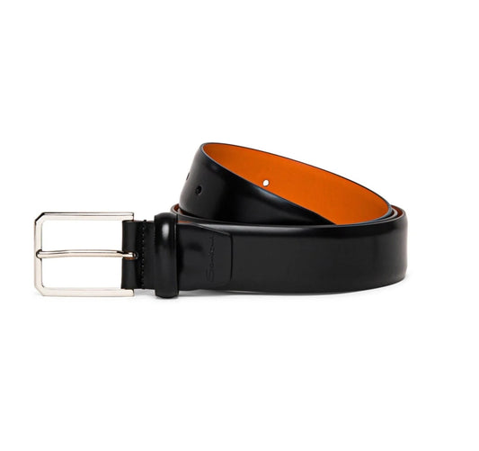 Cintura in Pelle Spazzolata Nera