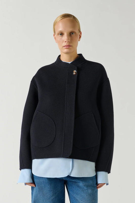 Cappotto Corto Lana blu