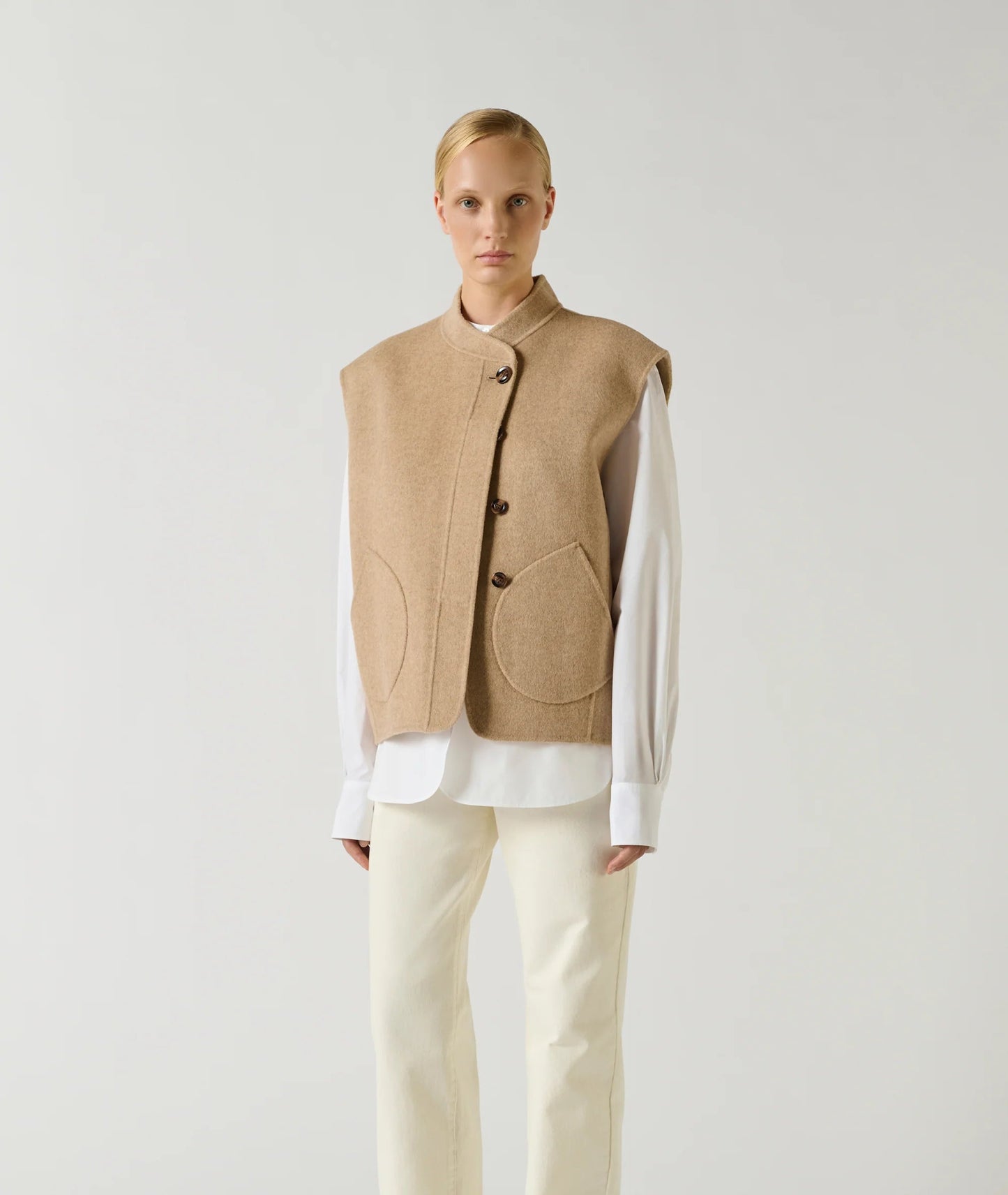 Giacca Smanicata Lana Beige