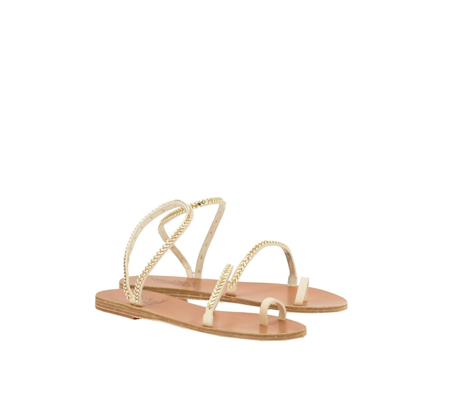 Flat Sandal for Woman in Platinum Braided Leather
