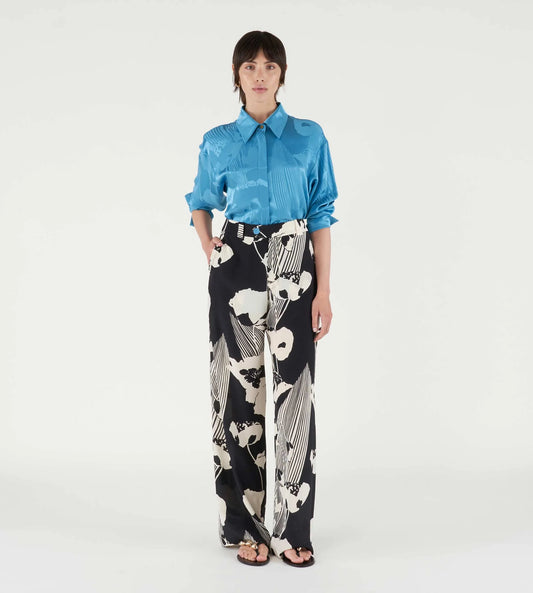 Pantalone Seta Nero Floreale