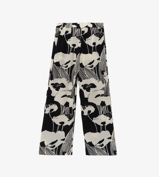 Pantalone Seta Nero Floreale