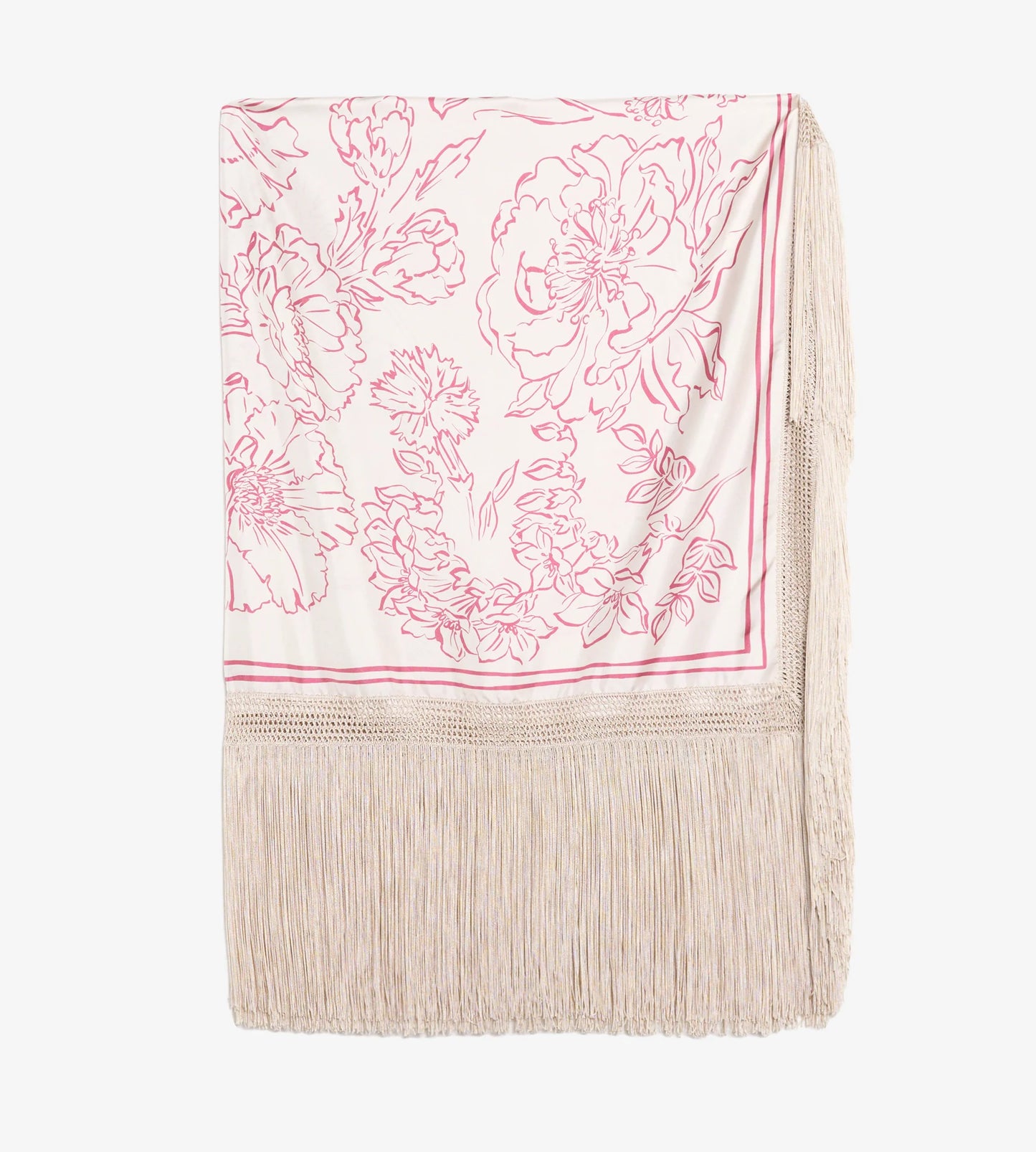 Scialle Frange Seta Avorio/Rosa