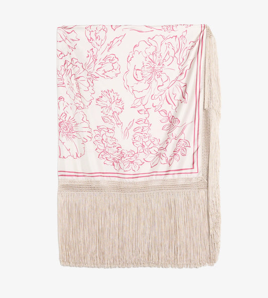 Scialle Frange Seta Avorio/Rosa