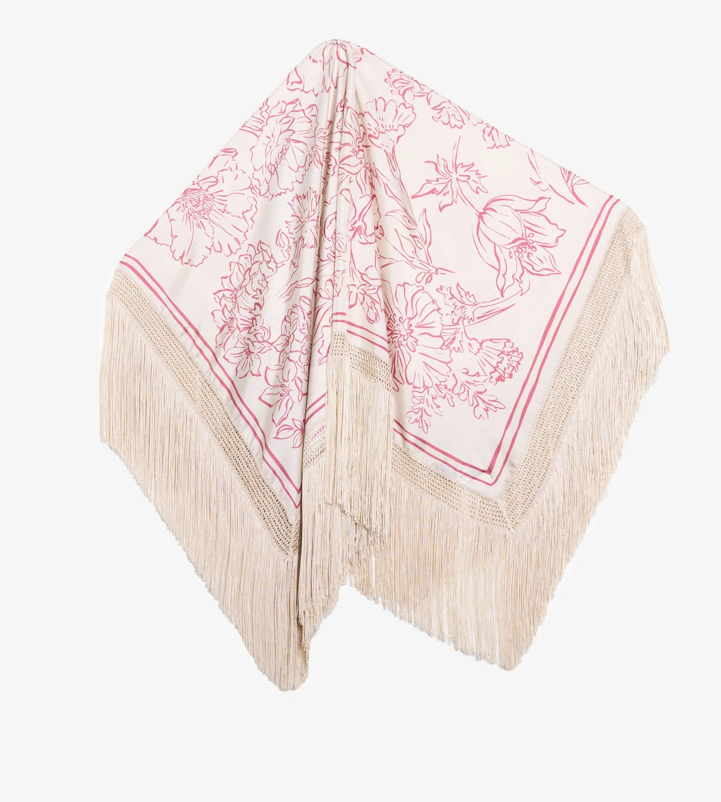 Scialle Frange Seta Avorio/Rosa
