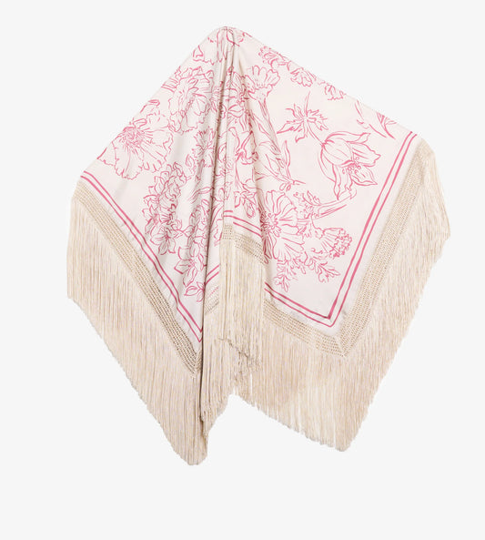 Scialle Frange Seta Avorio/Rosa
