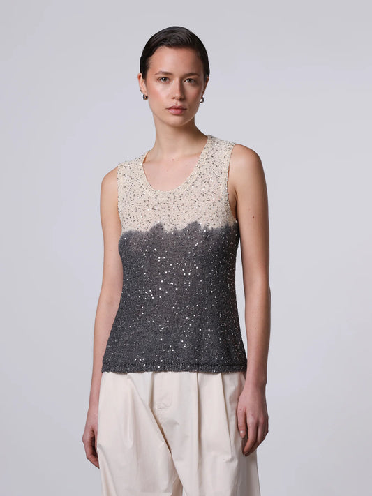 Canotta Paillettes Nero/Burro