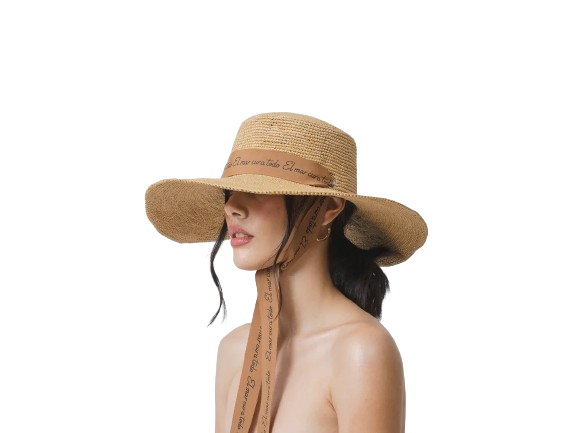 Cappello Rafia Natural Fiocco Marrone
