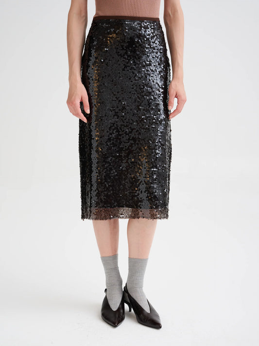 Gonna Midi  Paillettes Marrone