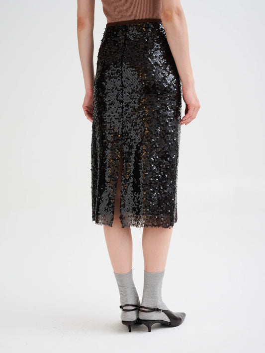 Gonna Midi  Paillettes Marrone