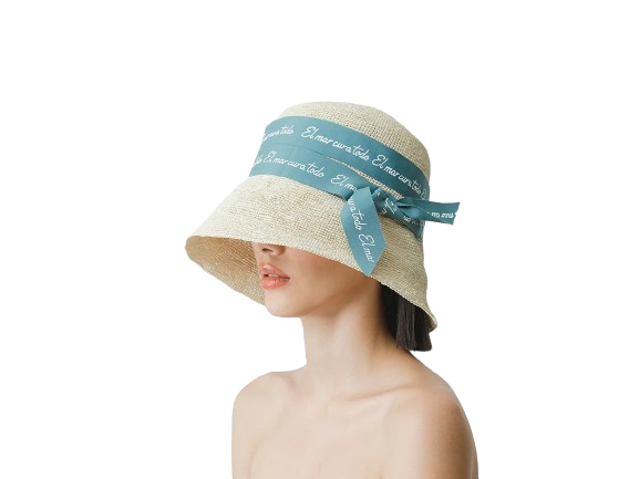 Cappello Rafia Natural Fiocco Celeste