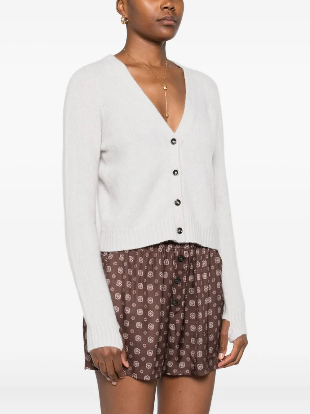 Cardigan Cachemire Seta Grigio Perla