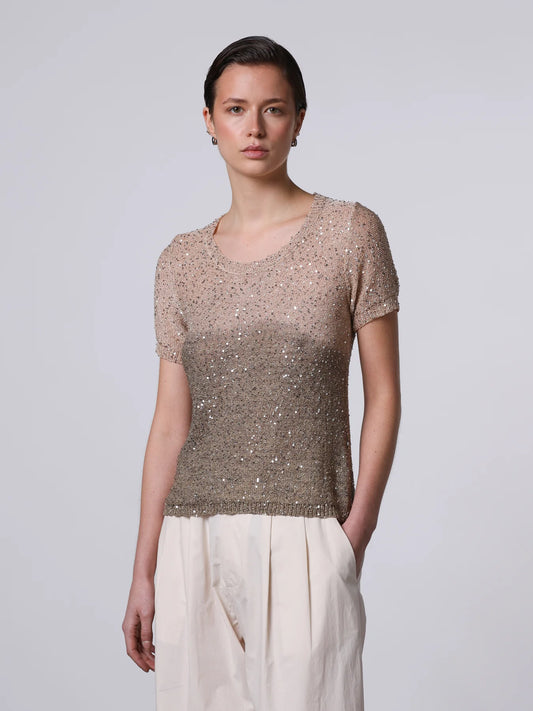 T-Shirt Paillettes Nude/Verde