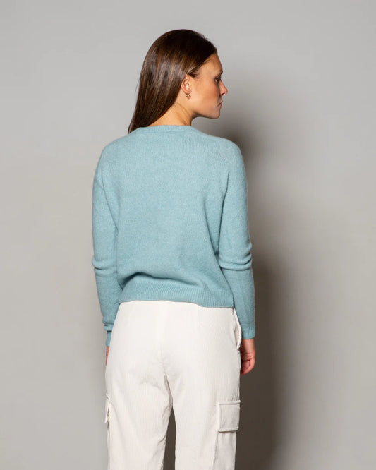 Maglione Girocollo Cachemire Seta Celeste