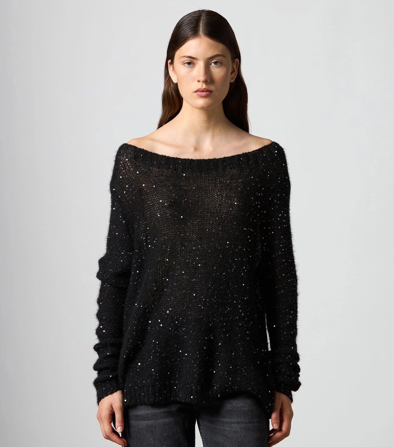 Maglia Over Paillettes Nera