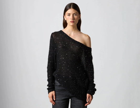 Maglia Over Paillettes Nera