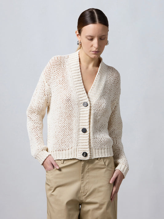 Cardigan Boxy Cotone Ecru