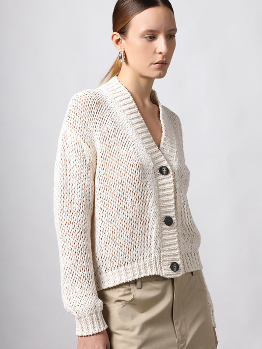 Cardigan Boxy Cotone Ecru