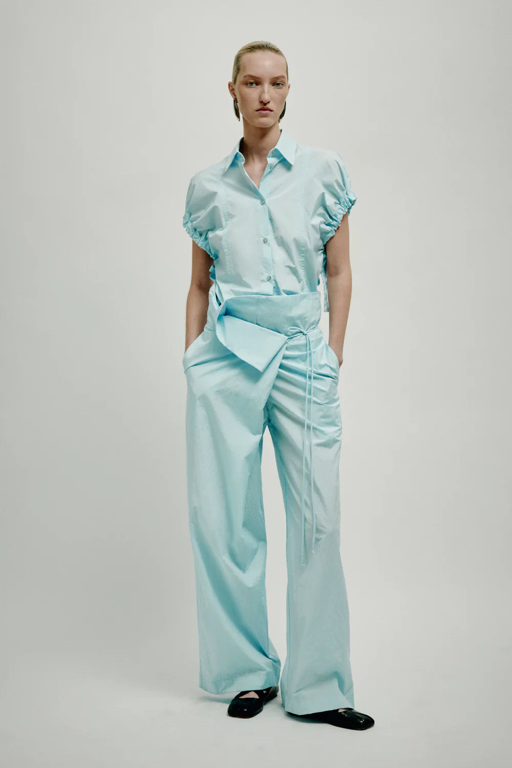 Camicia Manica Corta Popeline Celeste