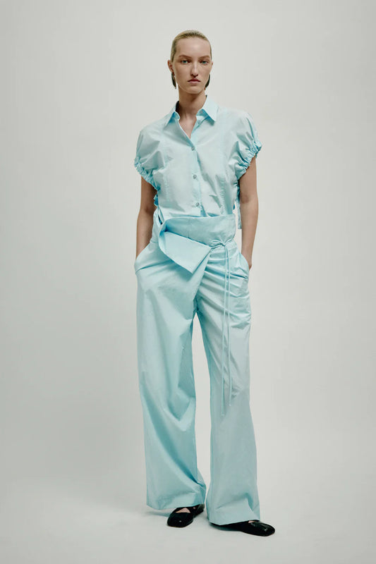 Camicia Manica Corta Popeline Celeste