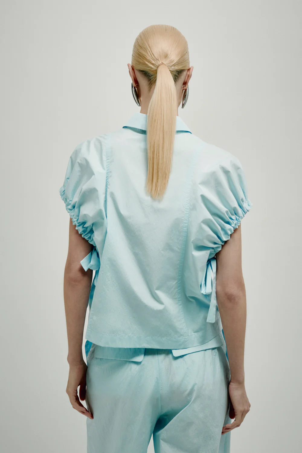 Camicia Manica Corta Popeline Celeste