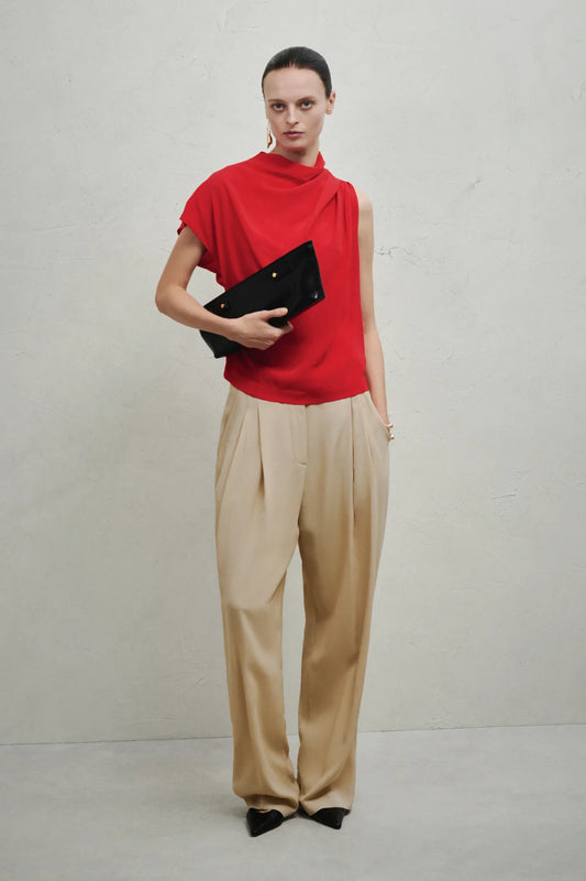 Top Smanicato Viscosa Rosso
