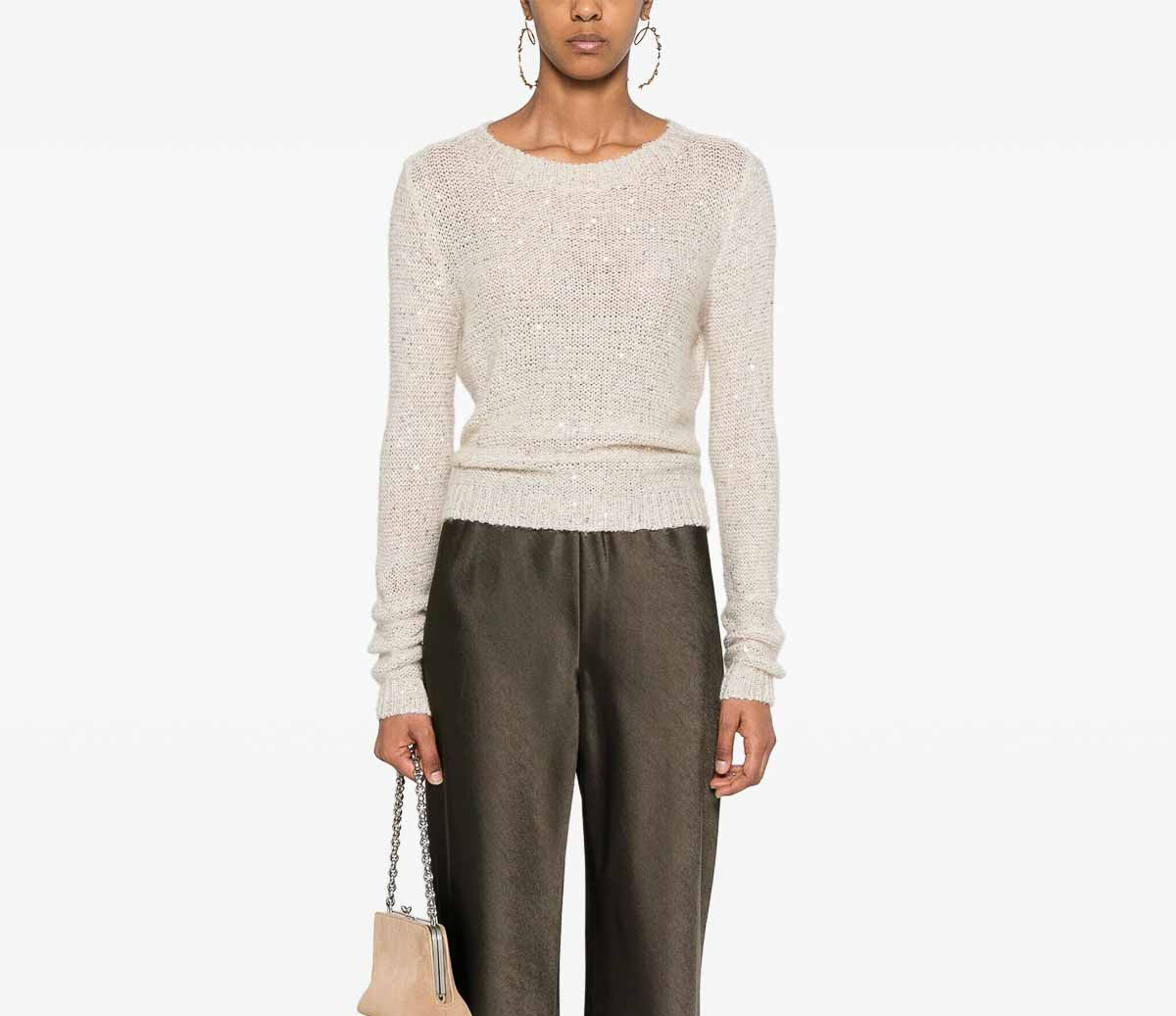 Girocollo Micro-Paillettes Beige