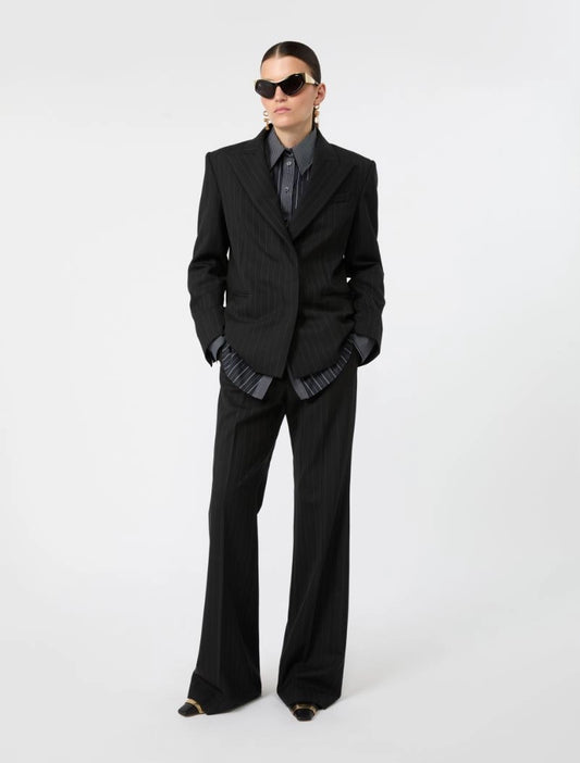 Pantalone Flare Gessato Lana Nero
