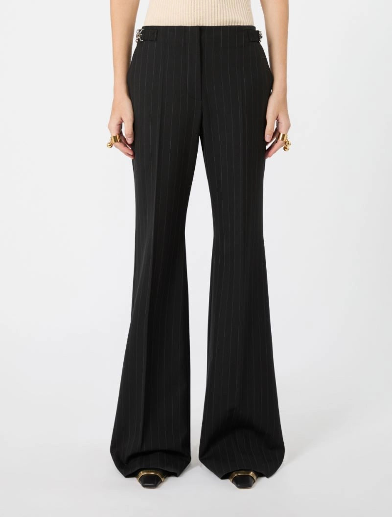 Pantalone Flare Gessato Lana Nero