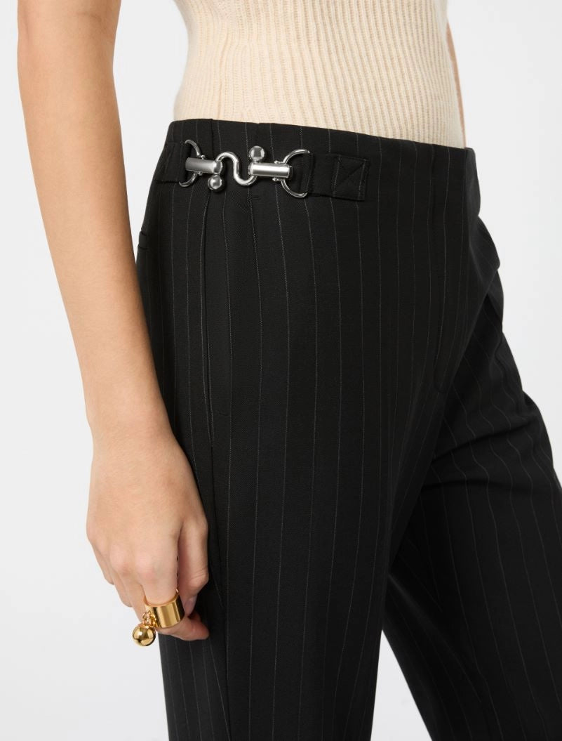 Pantalone Flare Gessato Lana Nero