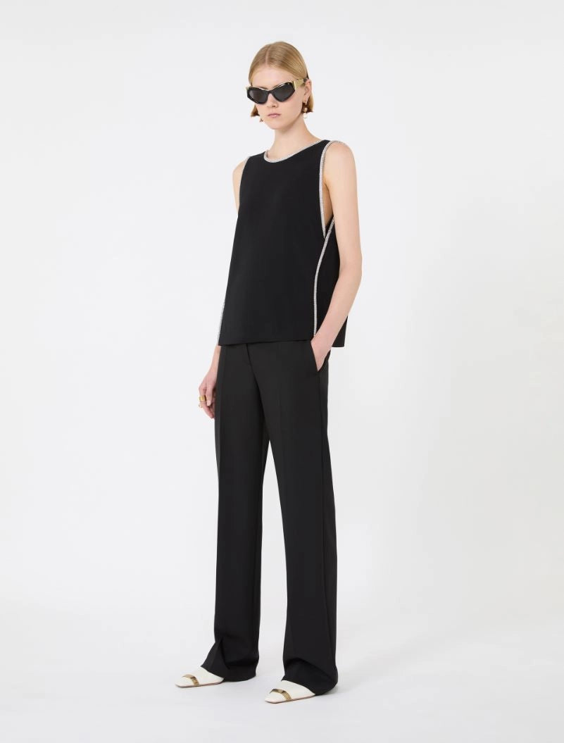 Top Smanicato Strass Nero