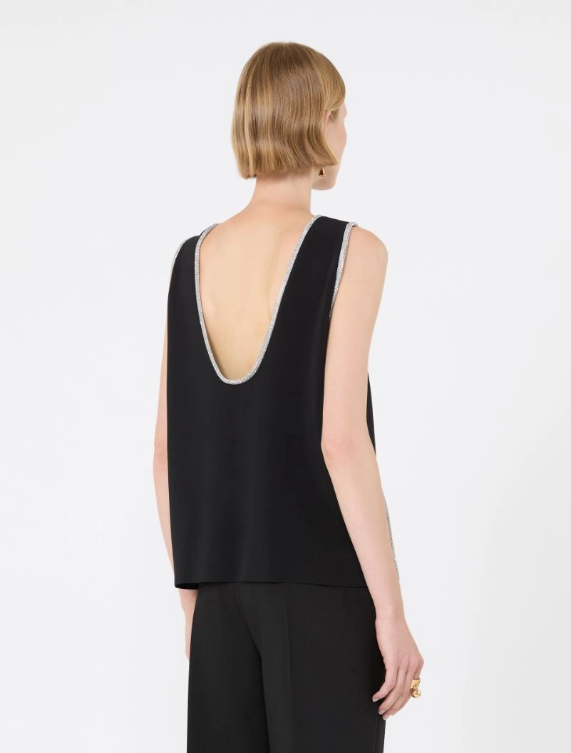 Top Smanicato Strass Nero