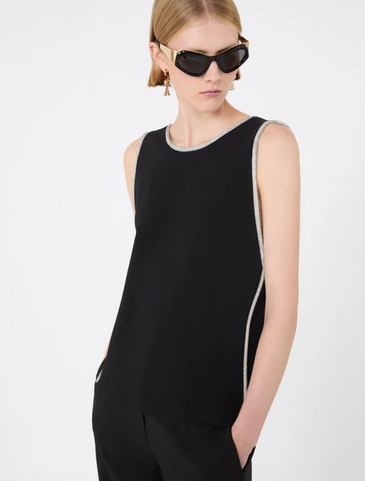 Top Smanicato Strass Nero